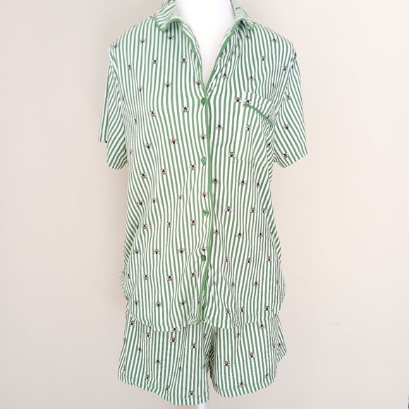 Kate Spade Green Striped Pajama Set Size Large - Picture 1 of 8